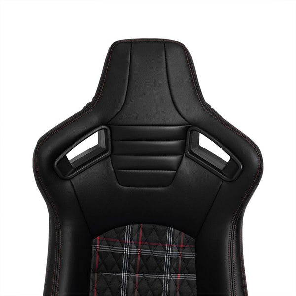 AUTOSTYLE GT x1 Universal Sports Bucket Seats Black & Red Check / Plaid + runners Checkered Golf GTI Style